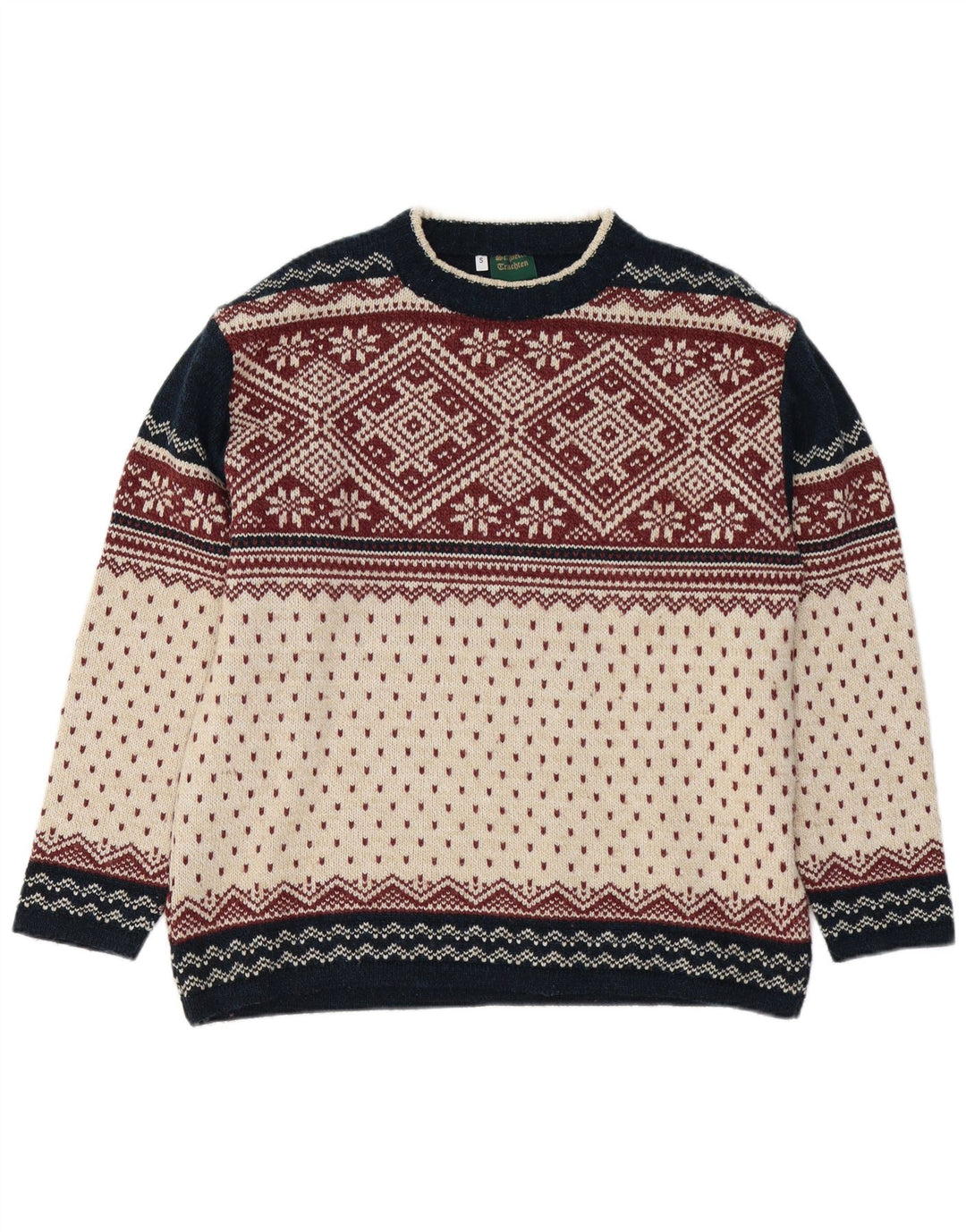 VINTAGE Hombres Crew Neck Jumper Suéter Pequeño Multicolor Fair Isle