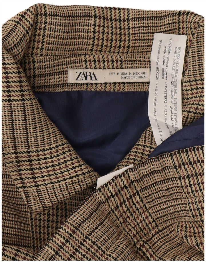 Zara Mujer Chaqueta Bomber Con Cremallera Completa UK 40 Poliéster A Cuadros Beige Mediano