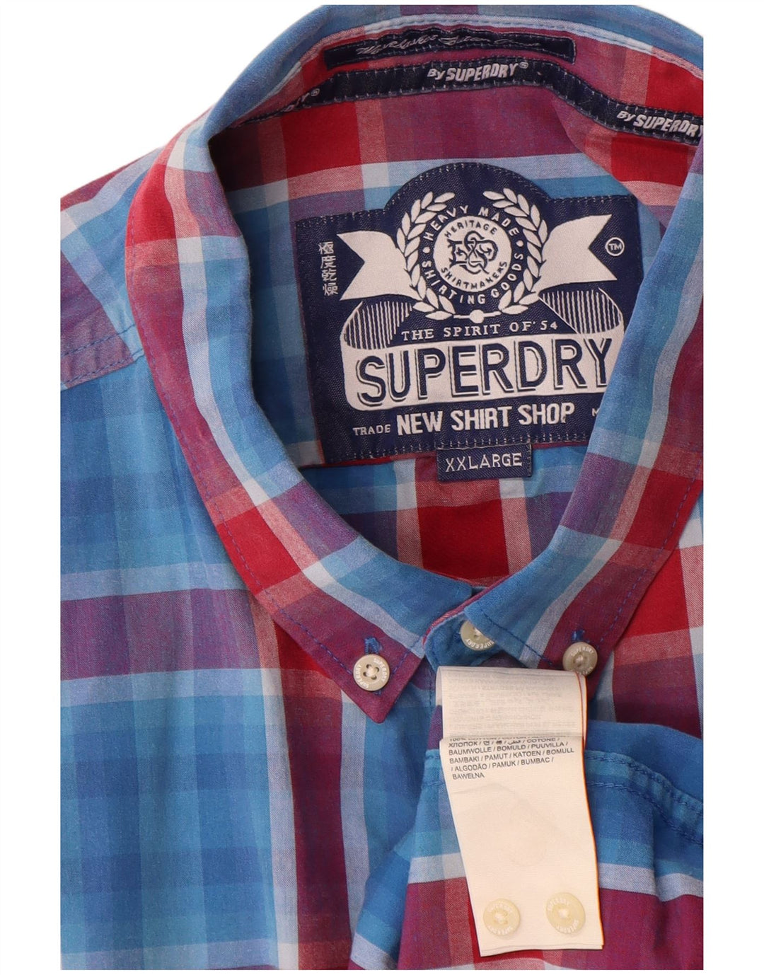 Superdry Camisa De Manga Corta Para Hombre 2XL Algodón A Cuadros Azul
