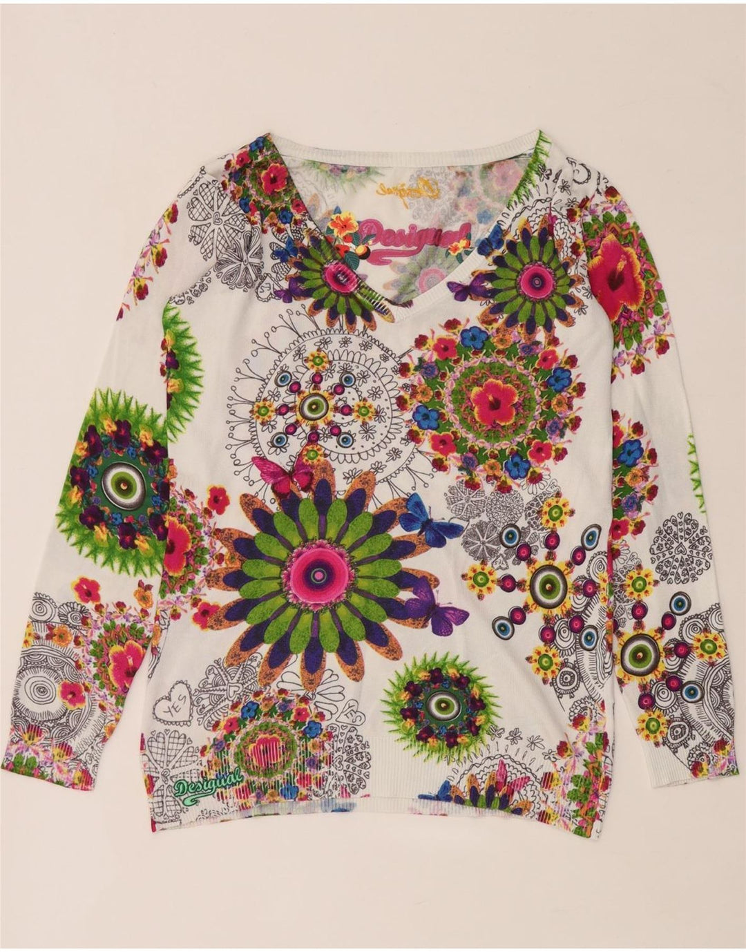 Desigual - Jersey con cuello en V para mujer, talla M, multicolor floral