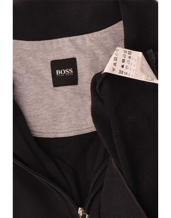Hugo Boss Hombre: Sudadera con cuello y cremallera tipo jersey de algodón negro mediano