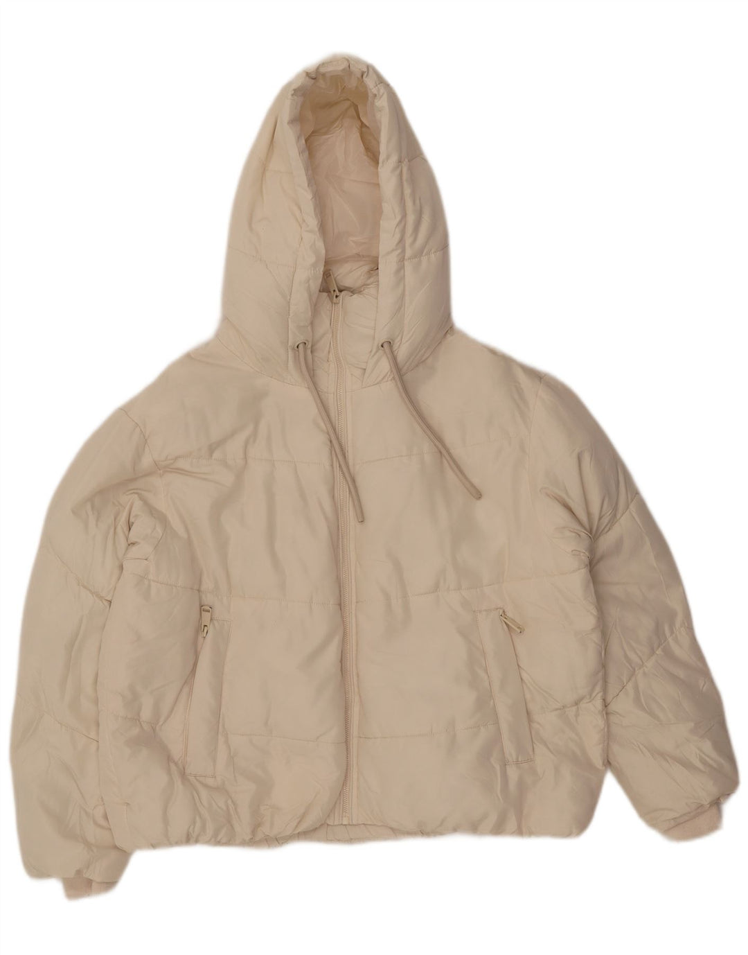 Zara Mujer Chaqueta Acolchada Extragrande Con Capucha UK 10 Small Off White Poliéster