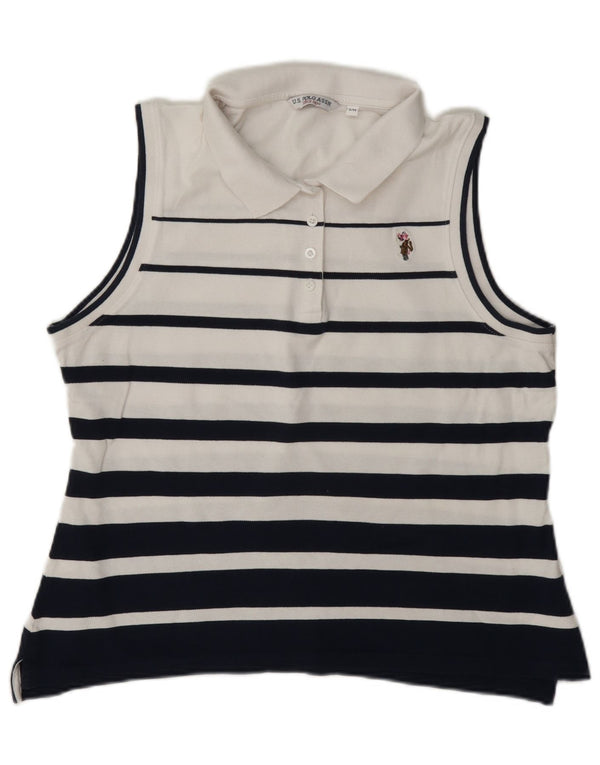 Asociación de Polo de EE. UU. Camisa sin mangas para mujer UK 44 Algodón a rayas blancas grandes