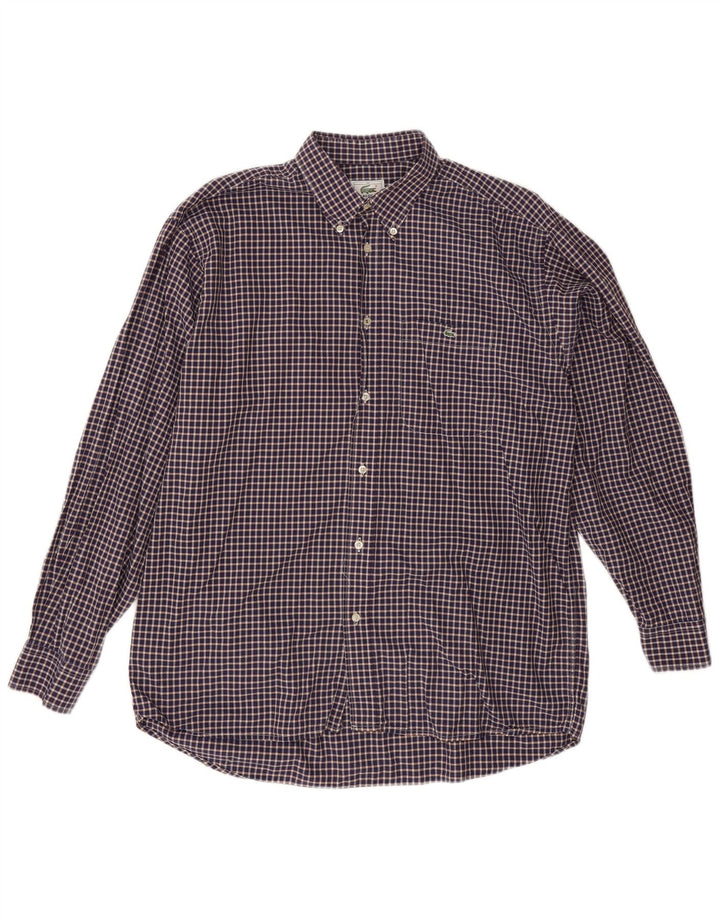Camisa Lacoste para hombre talla 42 algodón a cuadros azul marino grande