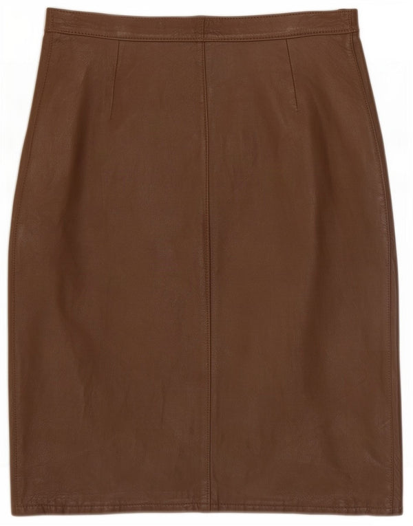 Falda de cuero de cintura alta vintage para mujer IT 46 Grande W28 Marrón
