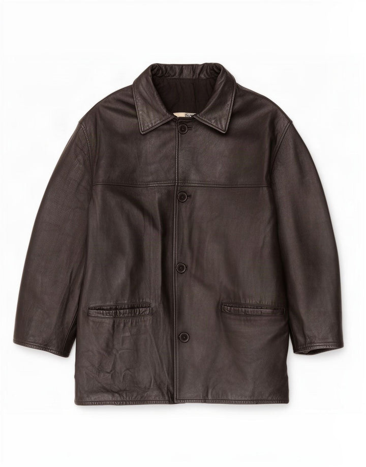 Chaqueta de cuero vintage para hombre IT 52 XL Negro