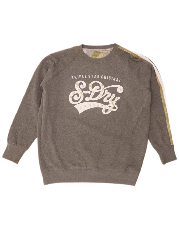 Superdry Mujer Gráfico Sudadera De Gran Tamaño Jersey UK 6 XS Gris Moteado