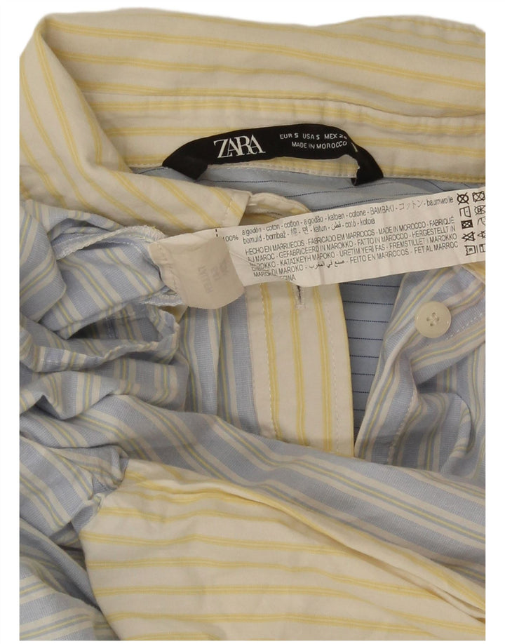 Zara Mujer Camisa Extragrande UK 10 Small Algodón A Rayas Azul
