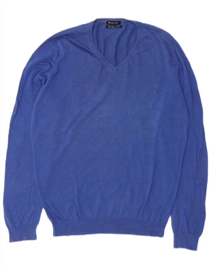 Jersey Massimo Dutti Hombre Cuello Pico Algodón Azul Medio