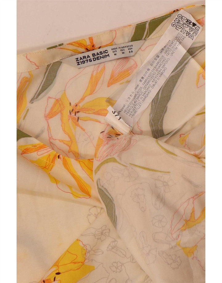 Zara Mujer Crop Blusa Top Reino Unido 40 Mediano Blanco Floral Lyocell
