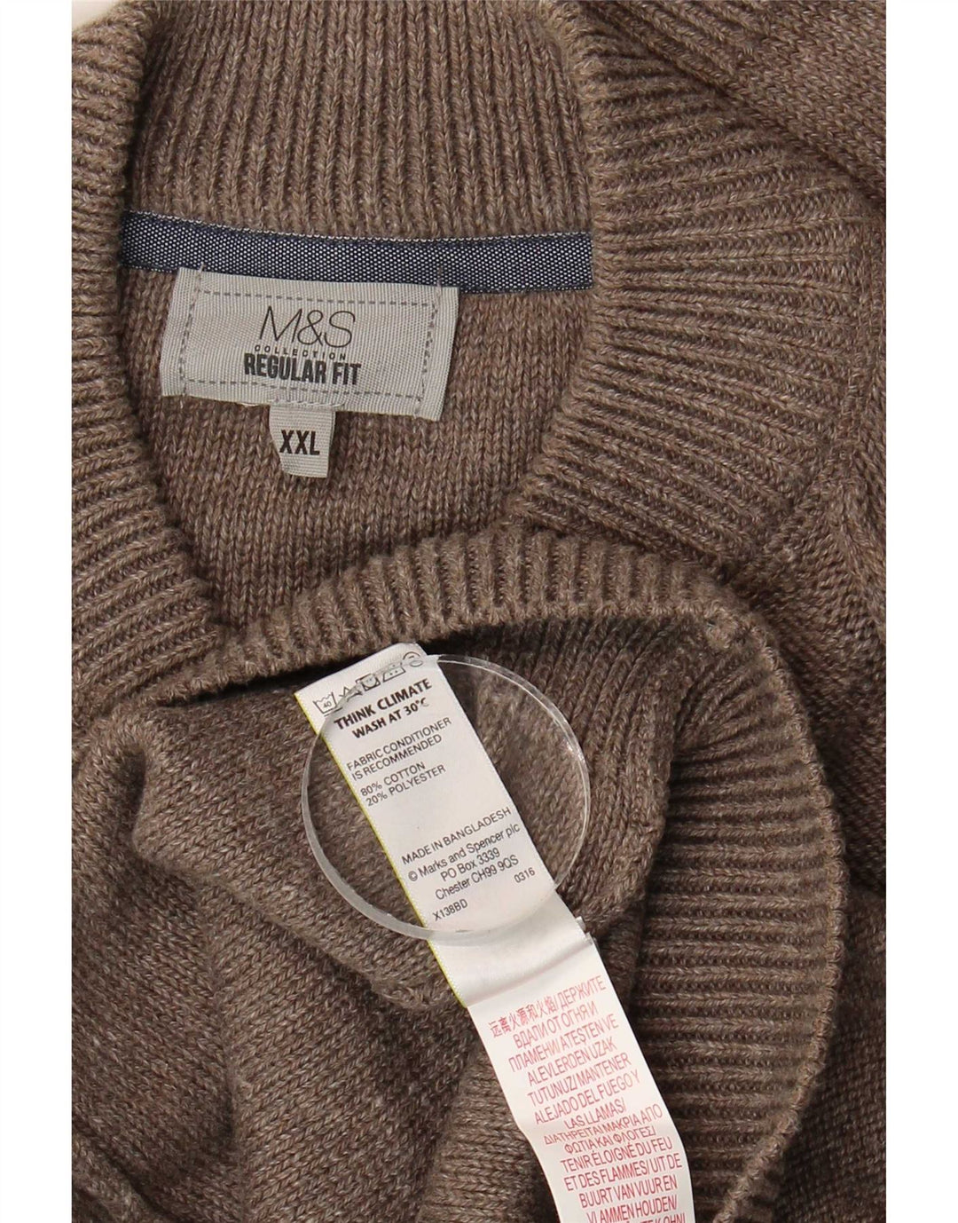 Marks & Spencer - Cárdigan de ajuste regular para hombre, talla 2XL, algodón marrón