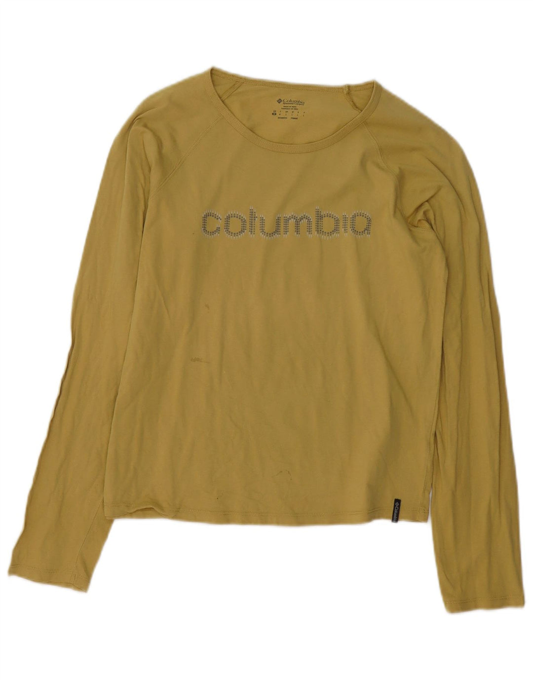 COLUMBIA Top gráfico para mujer de manga larga UK 44 Grande Algodón amarillo