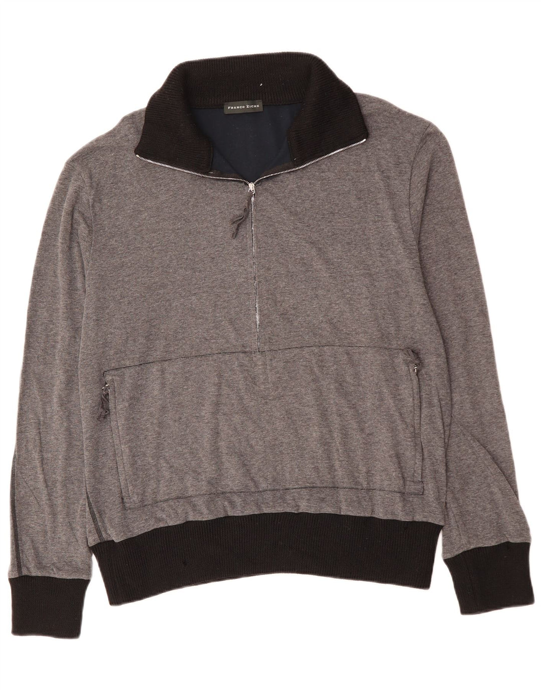 FRANCO ZICHE Sudadera con cuello y cremallera para hombre, jersey grande, gris, color block