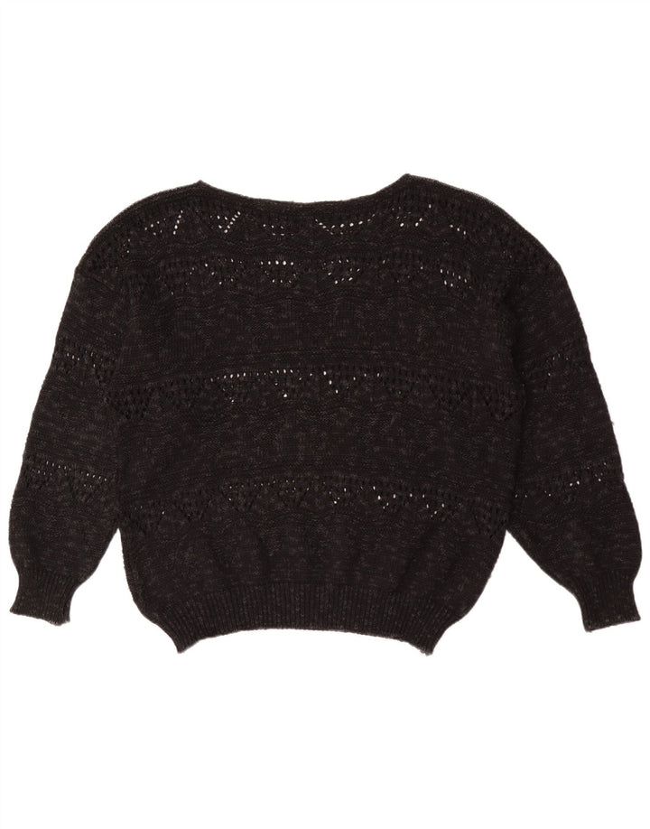 Vintage mujer barco cuello jersey suéter EU 40 medio negro geométrico