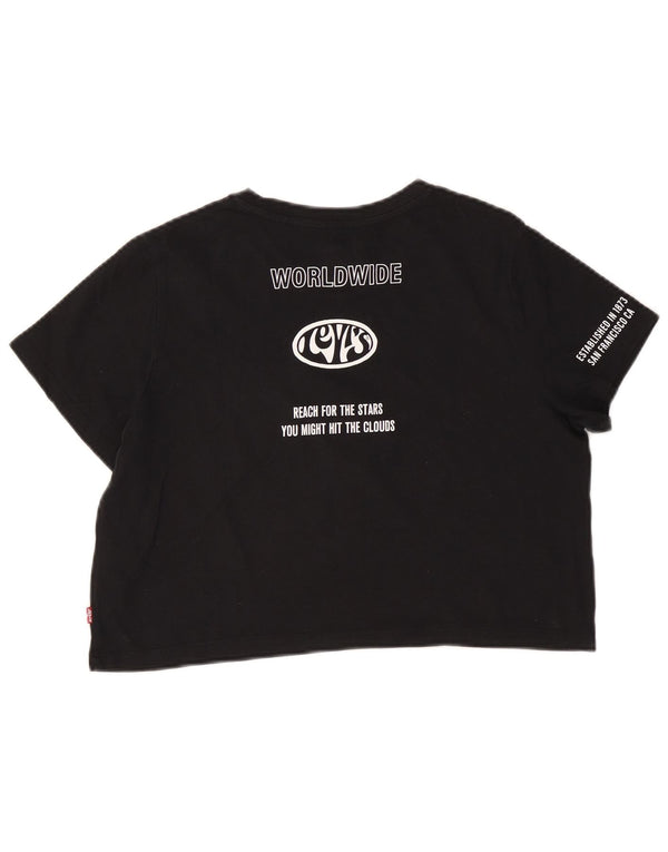 LEVI'S Camiseta corta con gráfico para mujer UK 44 Algodón negro mediano