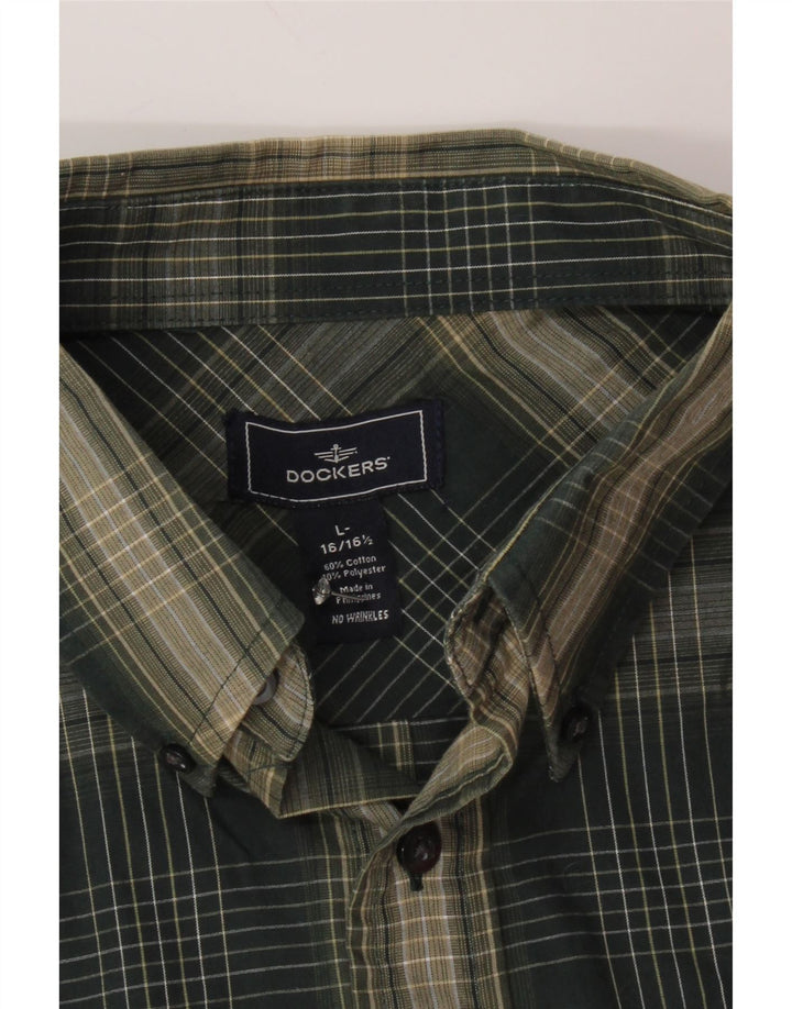 DOCKERS Camisa para hombre Talla 16 16 1/2 Algodón a cuadros verde grande