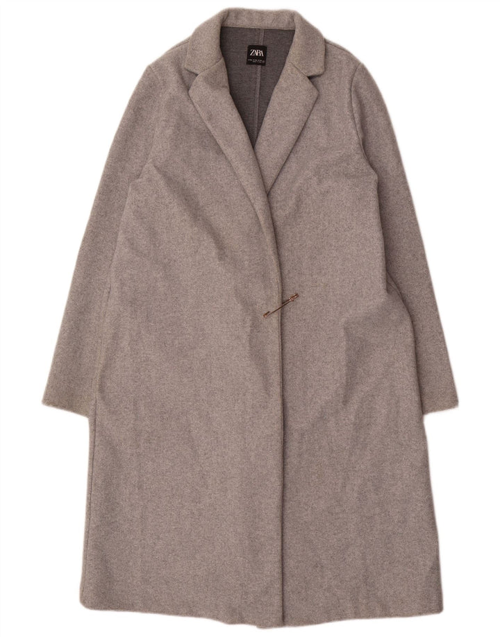 ZARA Mujer Abrigo Abierto ES 40 XL Poliéster Gris
