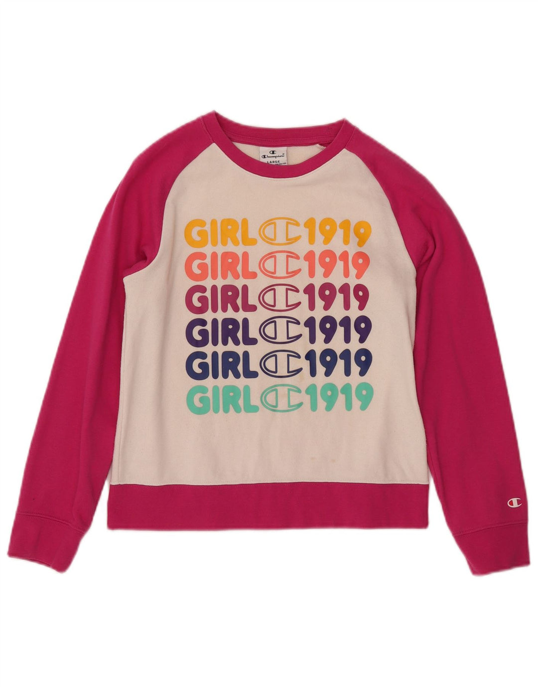 CHAMPION Sudadera para niña Jumper 11-12 años Grande Rosa Colorblock