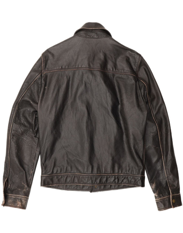 Vintage hombres cuero biker chaqueta Reino Unido 36 pequeño motociclista marrón