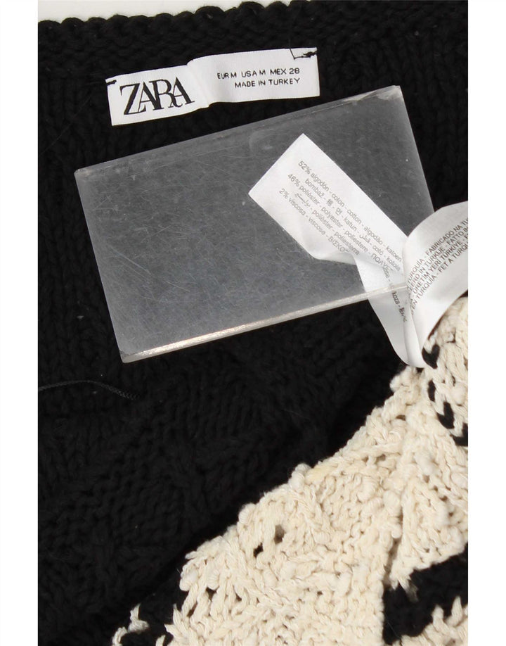 Zara Mujer Top Cami De Punto UK 40 Mediano Negro Colorblock Algodón