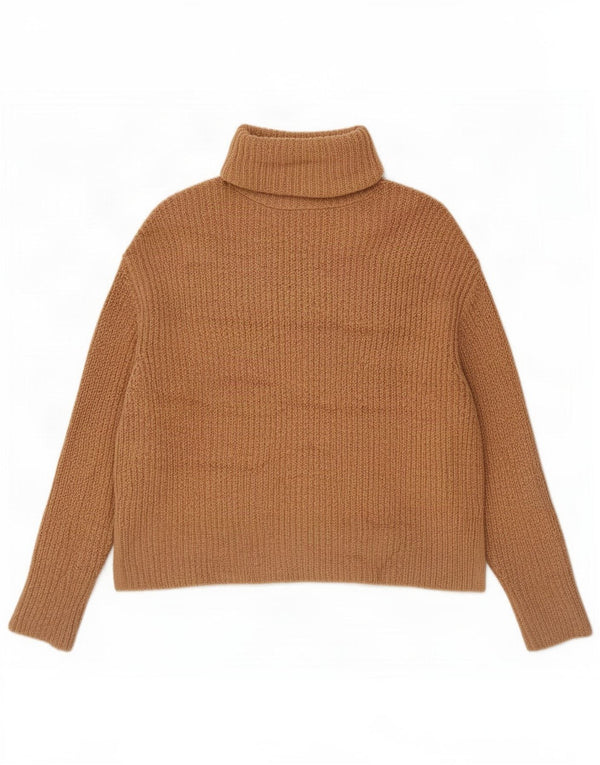 Zara Mujer Oversize Roll Neck Jumper Sweater UK 10 Small Beige Acrílico