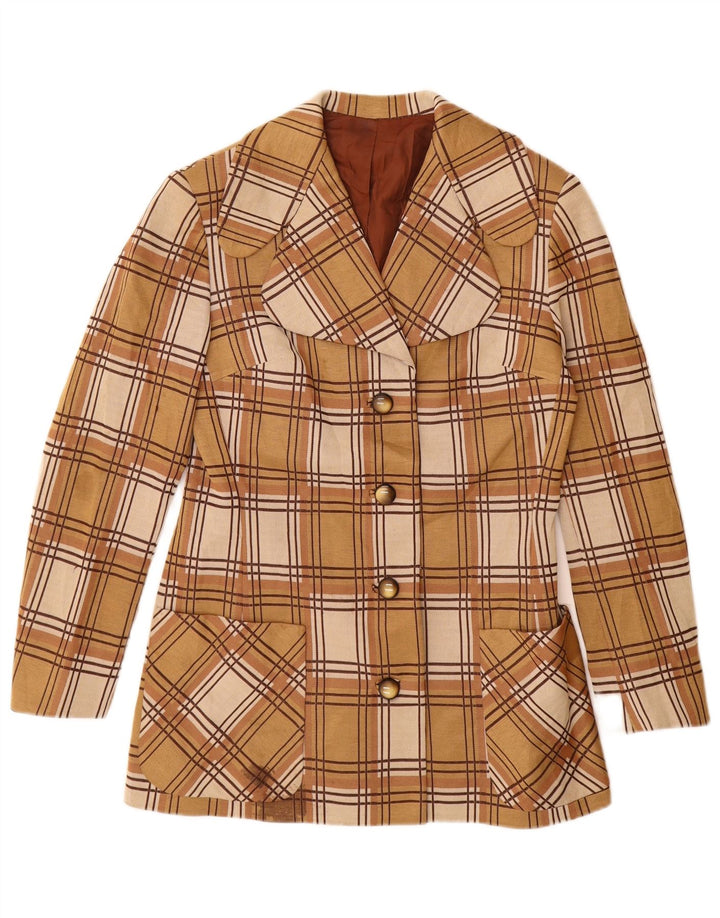 Vintage mujer 4 botones Blazer chaqueta Reino Unido 12 cheque beige medio