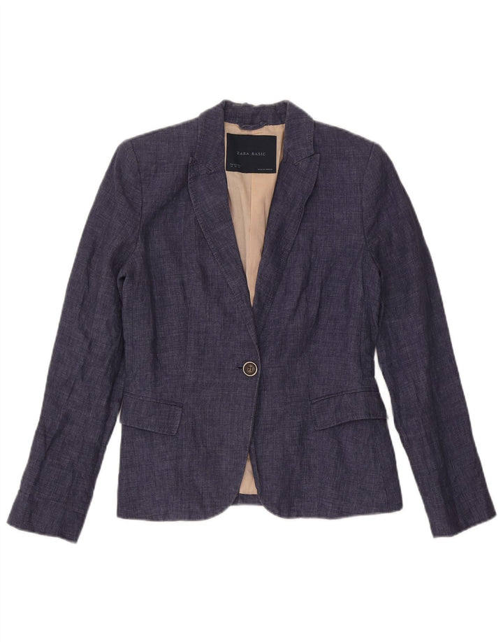 Zara Chaqueta Blazer De 1 Botón para Mujer UK 42 Azul Marino Mediano