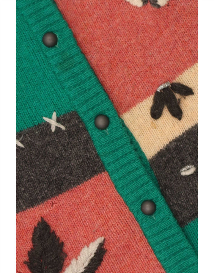 Vintage mujer Cardigan suéter Reino Unido 10 pequeño bloque de color multicolor