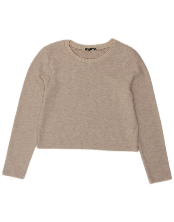 Zara - Jersey corto con cuello barco para mujer, talla 40, poliéster beige grande