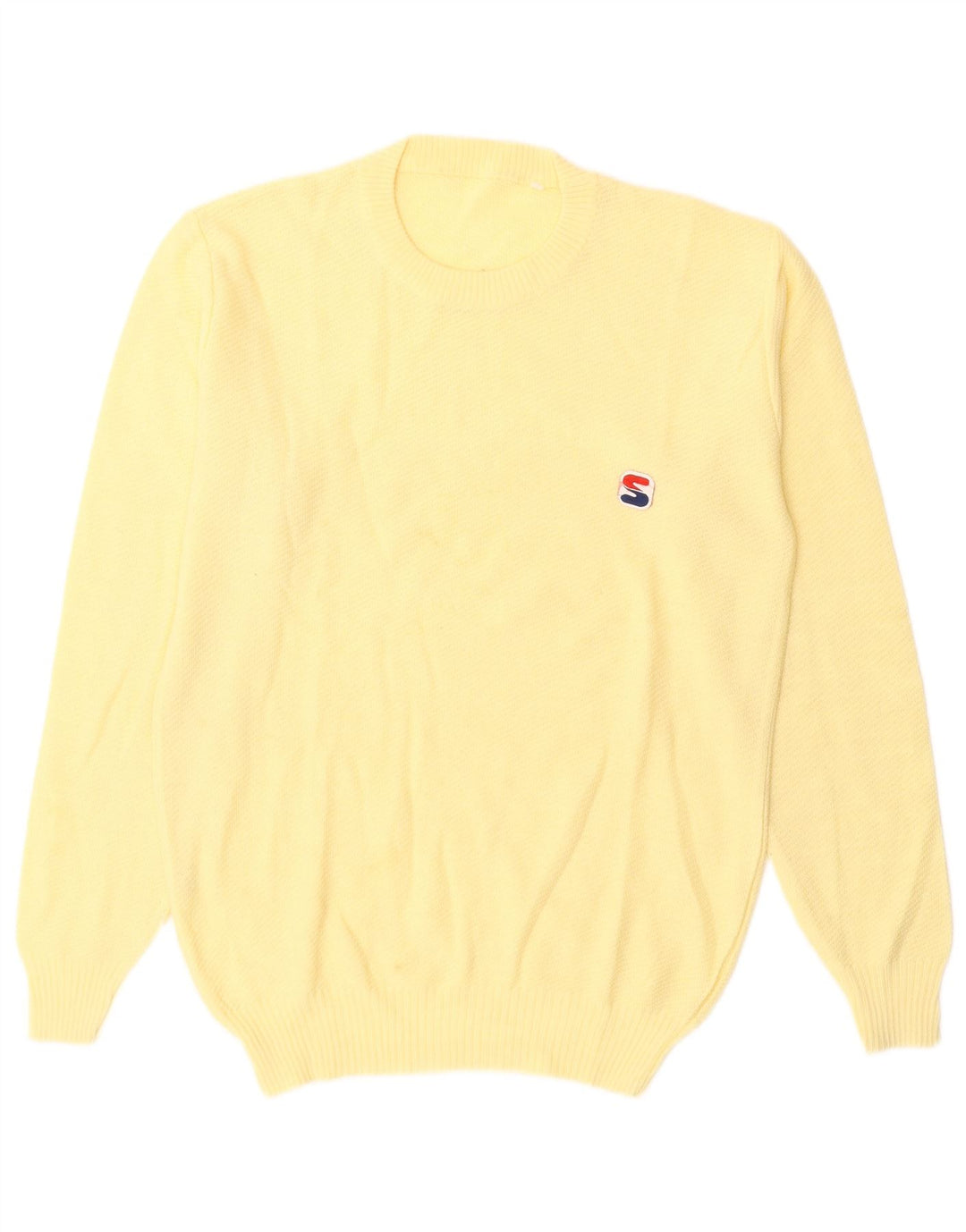 VINTAGE Mujer Crew Neck Jumper Suéter Reino Unido 14 Lana Amarilla Mediana