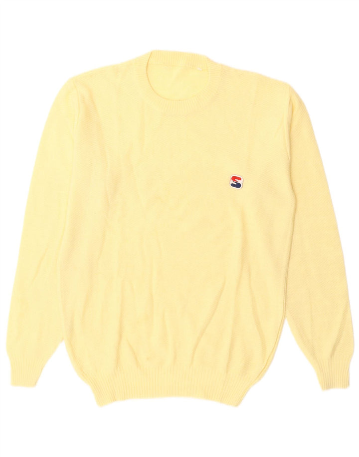 VINTAGE Mujer Crew Neck Jumper Suéter Reino Unido 14 Lana Amarilla Mediana