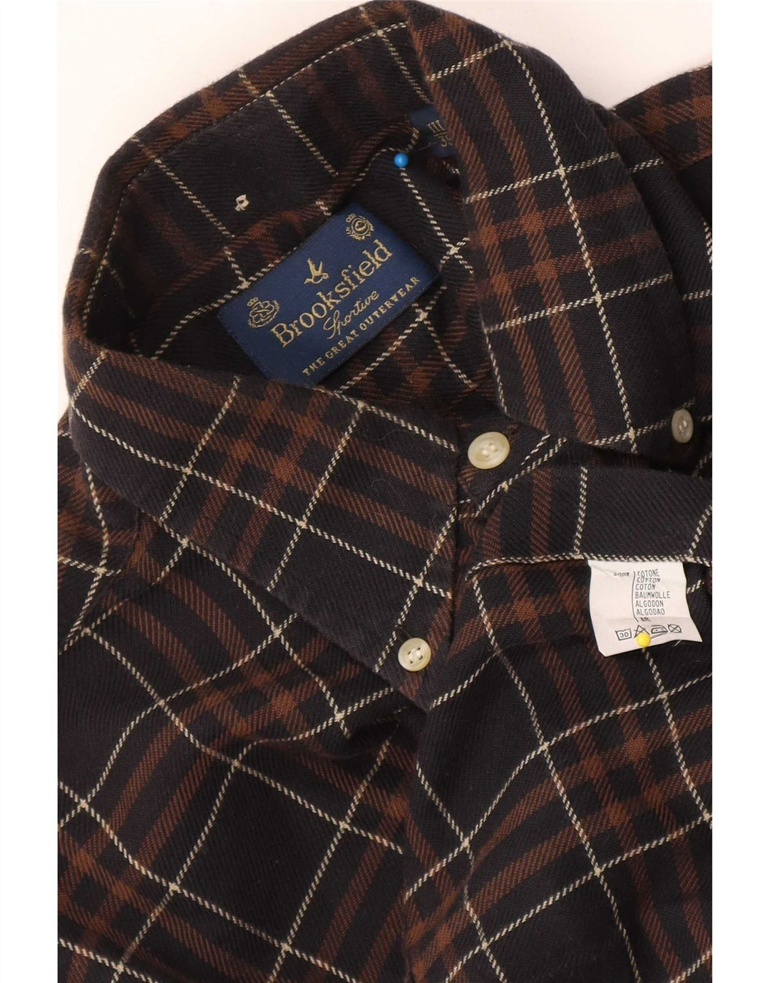 Brooksfield Camisa de franela para hombre Talla 39 Algodón a cuadros marrón medio