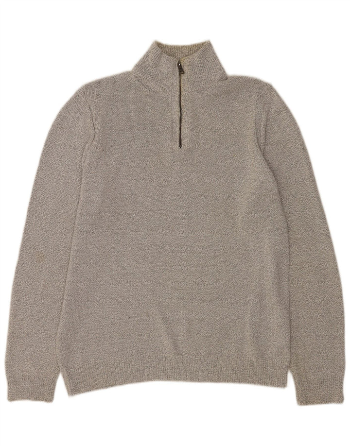 Marks & Spencer Jersey con cuello y cremallera para hombre, talla grande, algodón gris