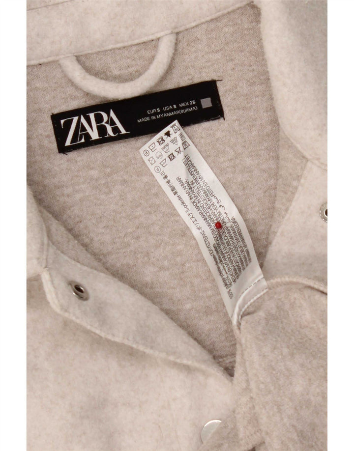 Zara Mujer Camisa De Franela Extragrande UK 10 Small Gris Poliéster
