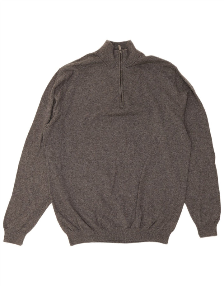 Massimo Dutti Jersey Hombre con Cremallera y Cuello XL Gris Algodón