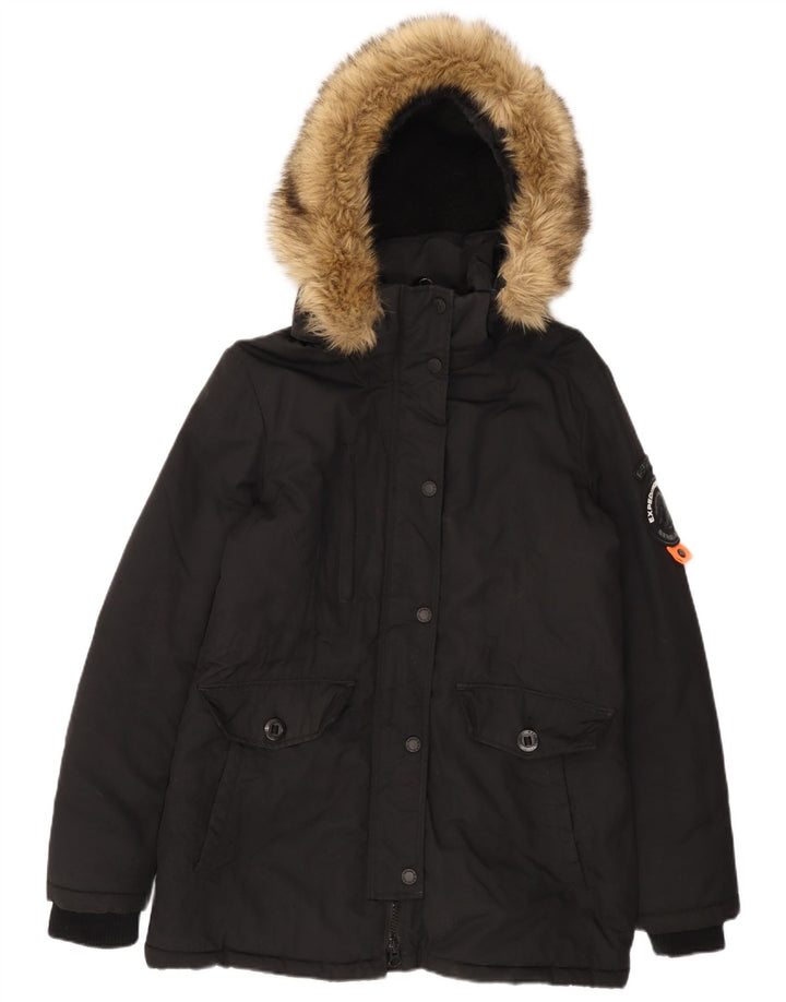 Superdry Parka con capucha para mujer, talla 44, nailon negro grande