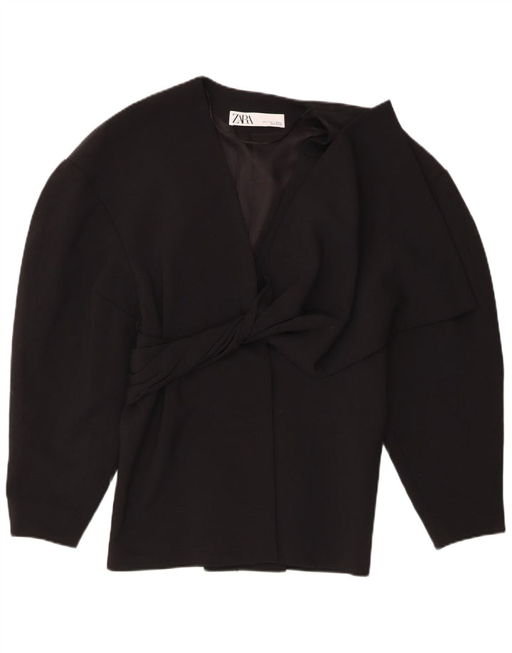 Zara Mujer Blazer Chaqueta UK 10 Small Poliéster Negro