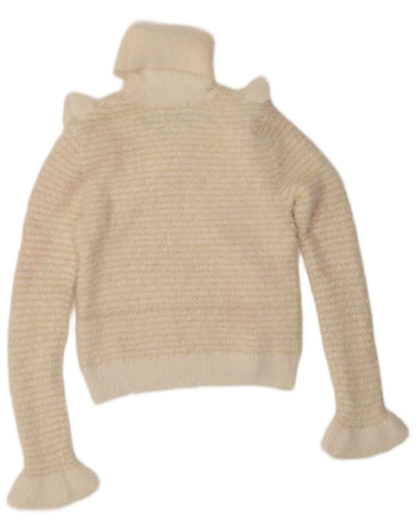 Zara Suéter tipo jersey con cuello vuelto y volantes en la parte delantera para mujer UK 10 Small White Stripes