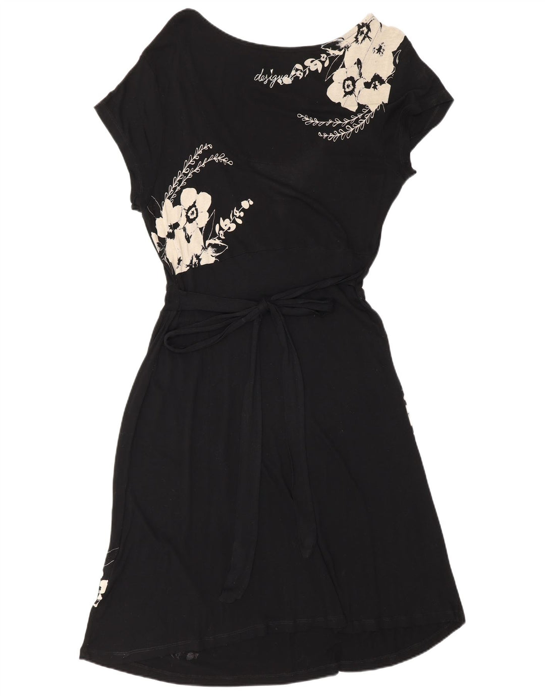 Desigual Vestido básico para mujer UK 46 Grande Viscosa floral negra
