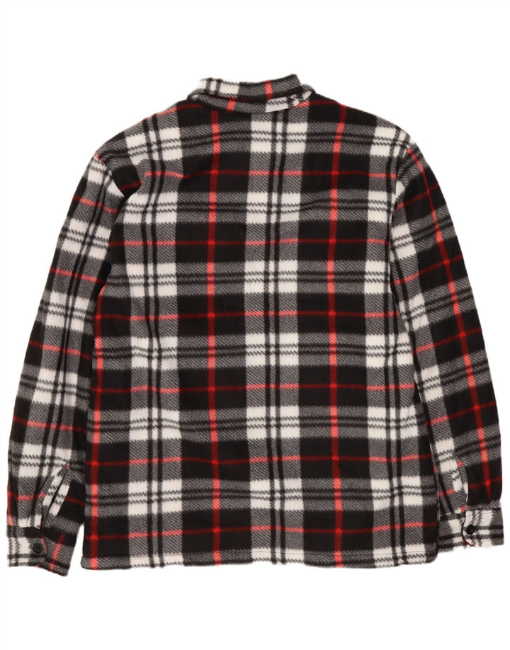 Vintage hombres Sherpa Lumberjack franela camisa medio negro cuadros poliéster