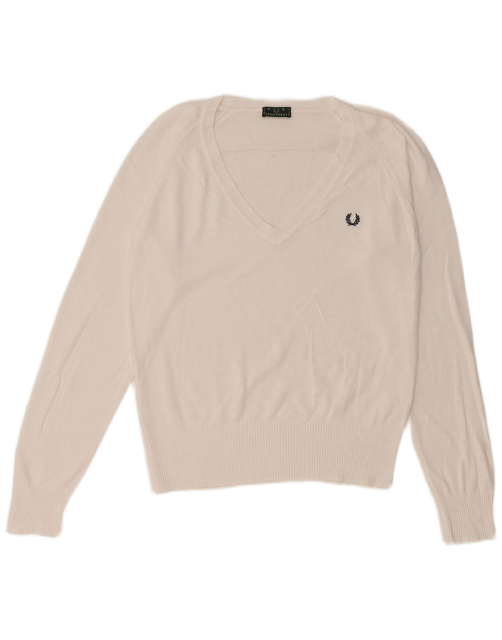 Fred Perry Suéter con Cuello en V para Mujer UK 44 Grande Blanco