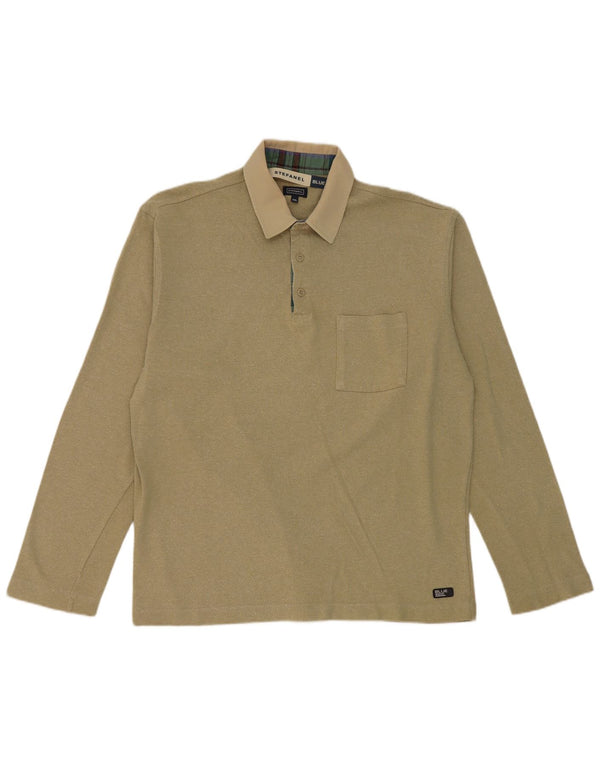 Stefanel Polo de rugby de manga larga para hombre, talla 2XL, algodón caqui