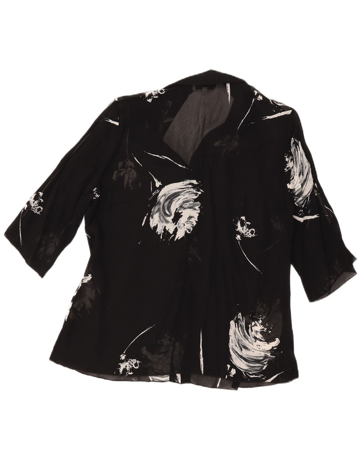 Vintage mujer patrón abstracto 1/2 manga camisa blusa IT 48 XL negro