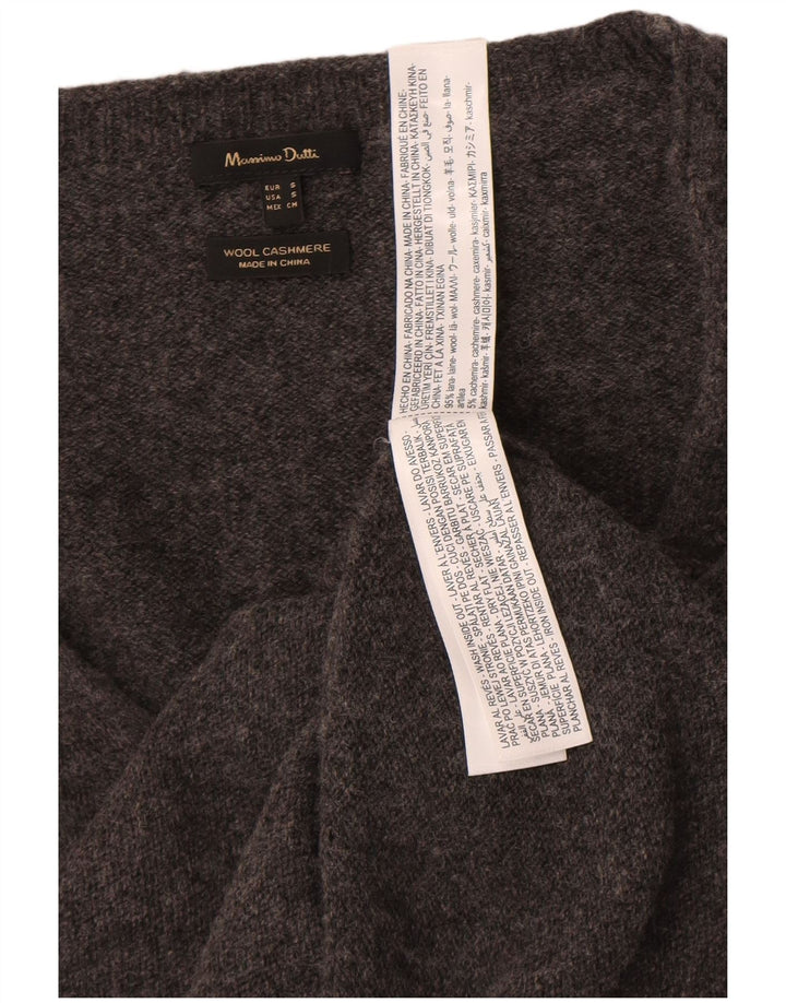Massimo Dutti Jersey Mujer con Cuello en V UK 10 Small Gris Lana