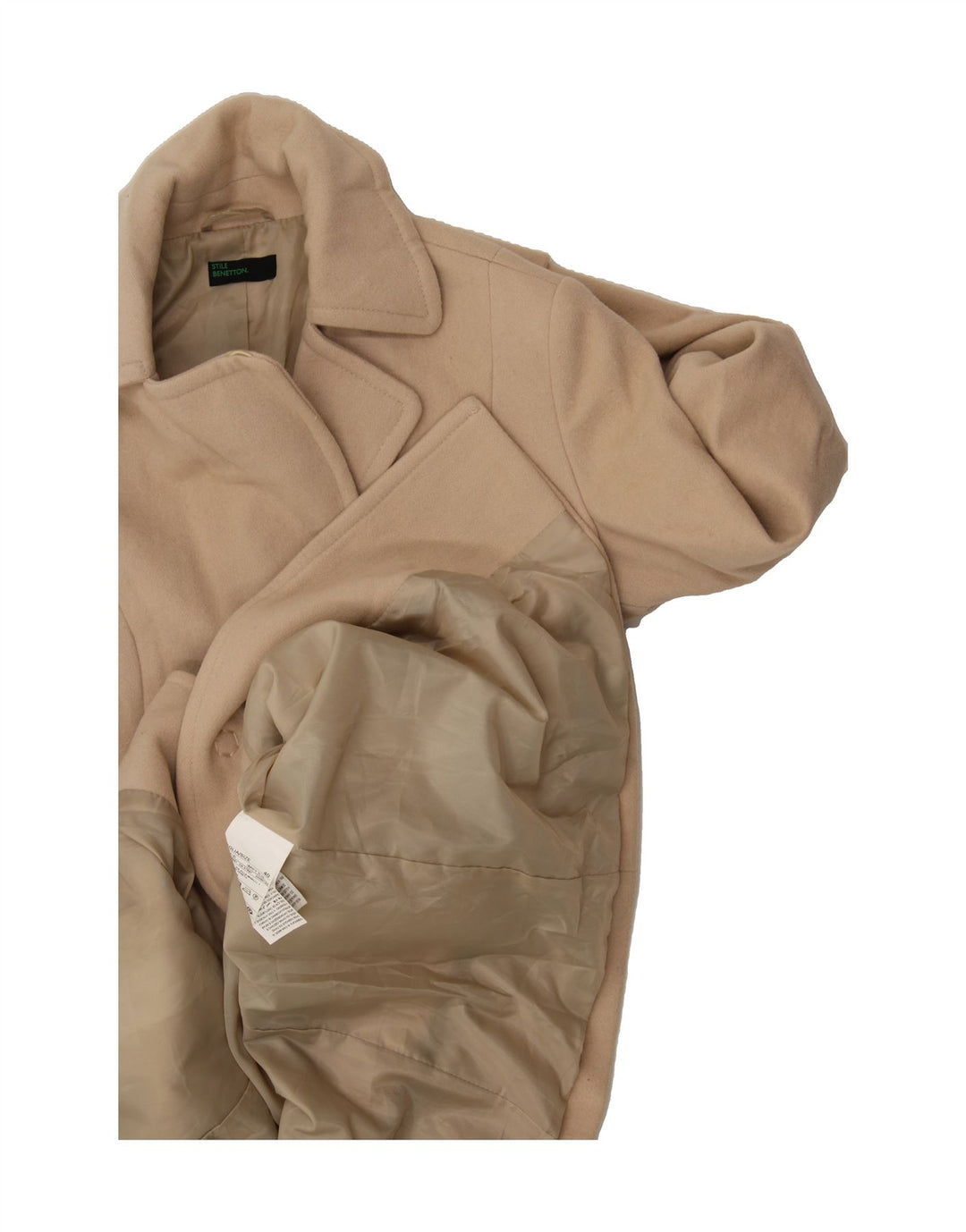BENETTON Womens Overcoat IT 40 Small Beige Wool Vintage Benetton and Second-Hand Benetton from Messina Hembry 