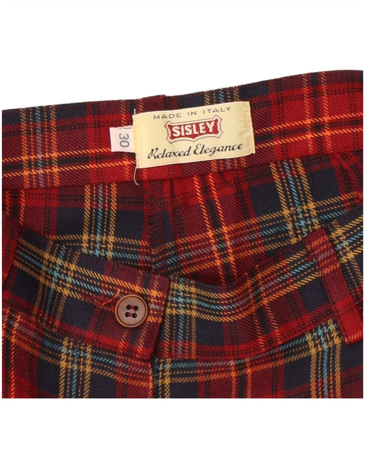 Sisley Pantalones Cortos Chinos De Talle Alto W30 Poliéster A Cuadros Rojo Medio