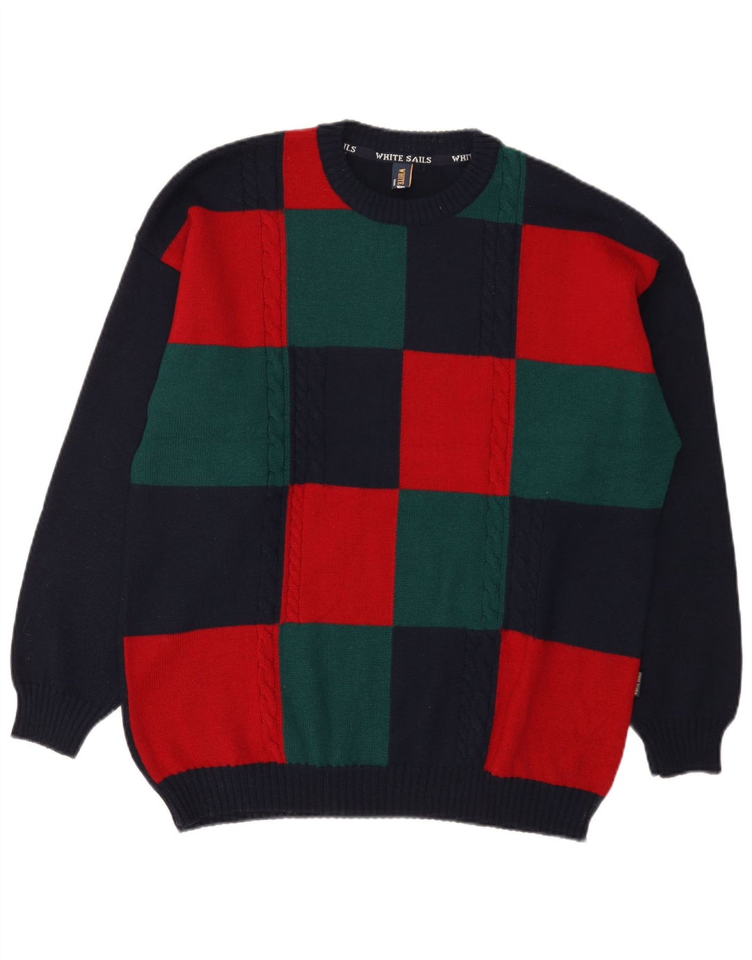 White Sails Jersey De Cuello Redondo Para Hombre De Lana Color Block Azul Marino Grande