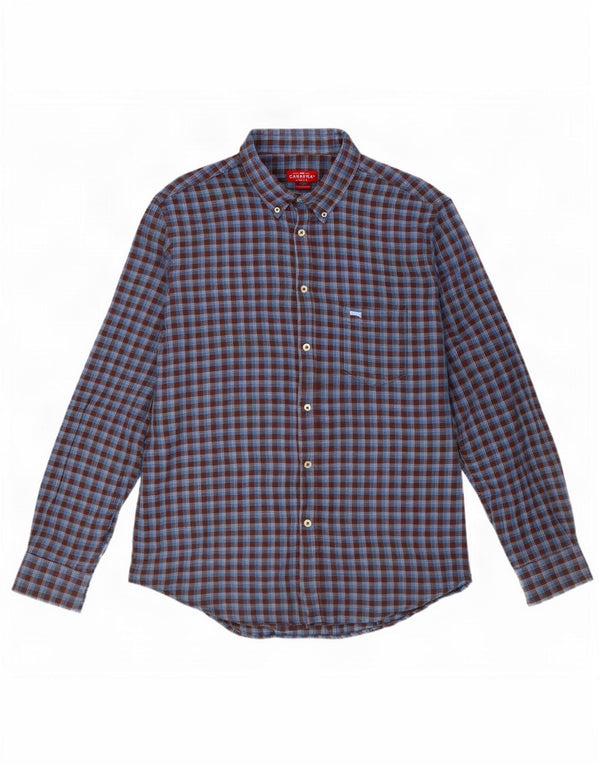 Carrera Camisa de franela de ajuste regular para hombre XL Algodón a cuadros azules