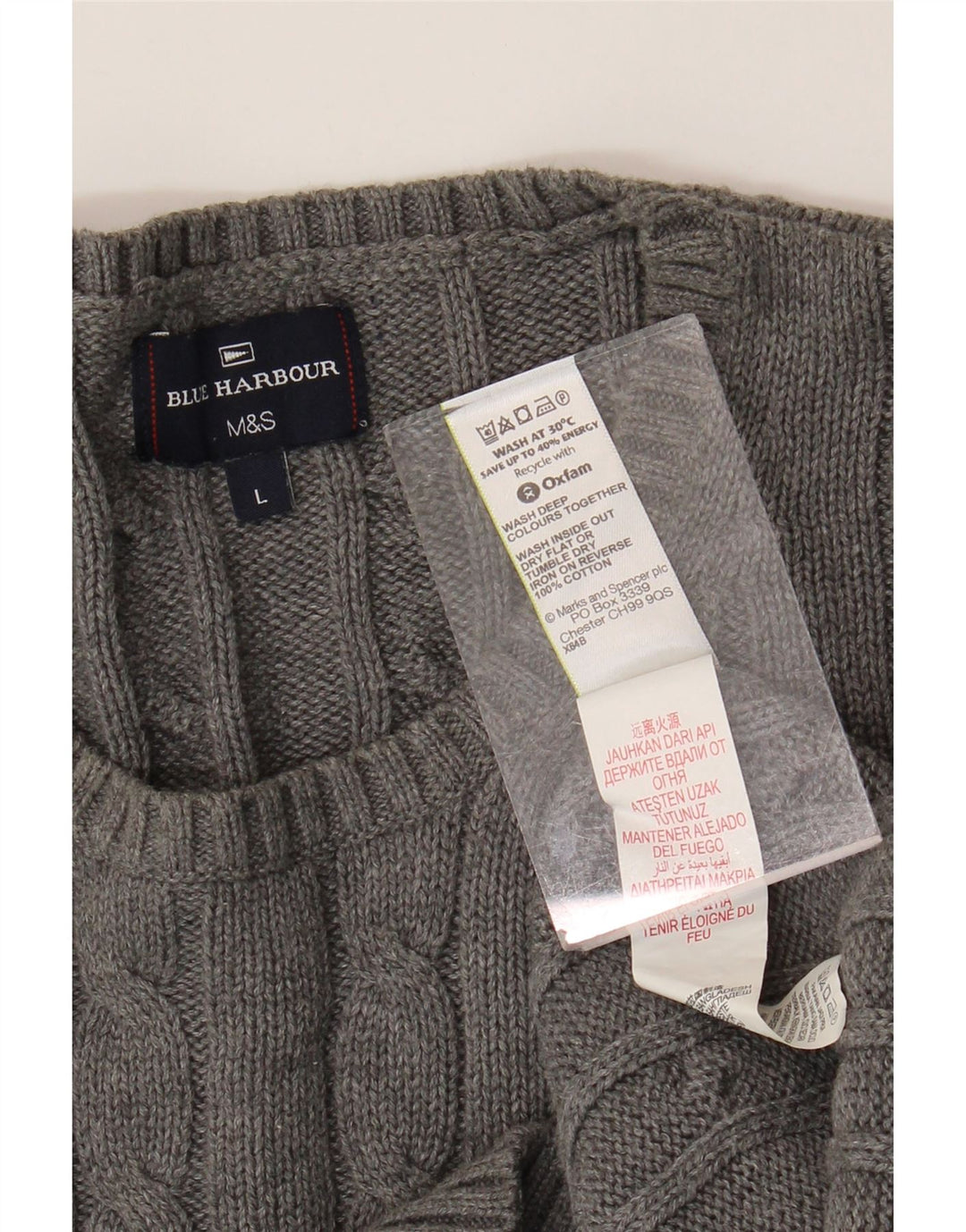 Marks & Spencer Jersey de cuello redondo azul Harbor para hombre, talla grande, gris