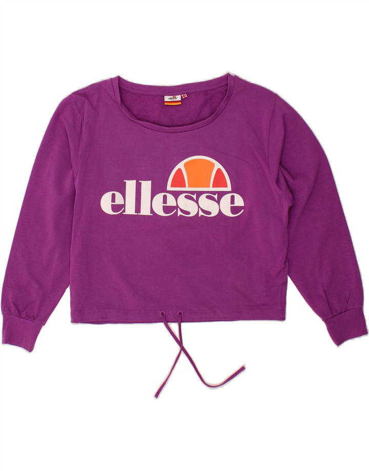 ELLESSE Womens Graphic Sweatshirt Jumper UK 14 Medium Purple Cotton Vintage Ellesse and Second-Hand Ellesse from Messina Hembry 